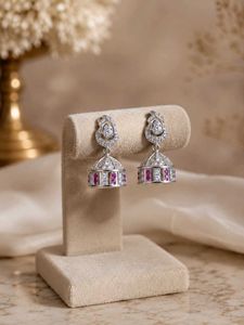 92.5 silver Elegant Kundan & Ruby Jhumka Earrings