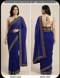 Navy Blue saree with golden motif detailing