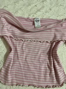 cute off shoulder baby pink top