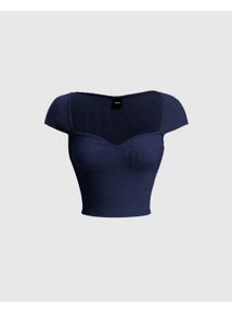 Navy Blue Sweetheart Neck Crop Top | Littlebox