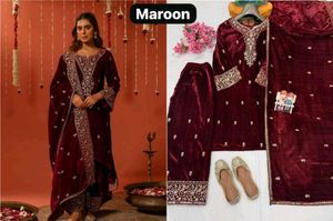 Elegant Maroon Velvet Kurta Set