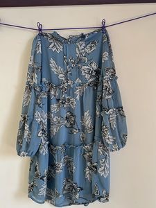 Blue Floral Tiered Mini Dress