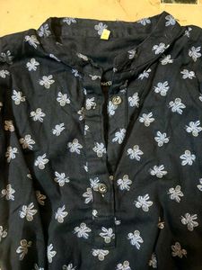 Navy Floral Print Button-Down Dress