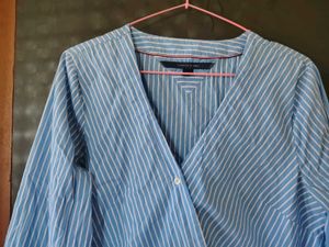 Blue Striped Wrap Top