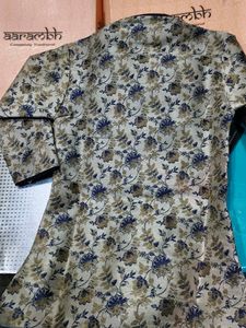 Boys Floral Print Kurta Pajama Set | Cream &amp; Royal