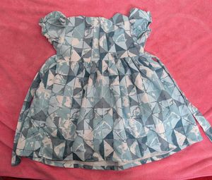 Cute Baby Girl's Blue Geometric Dress