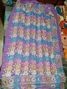 Elegant Lavender Embroidered Saree-only saree