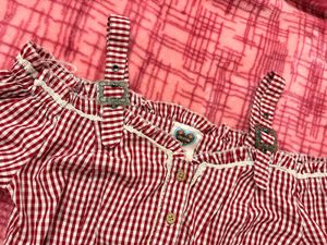 Cute Red Gingham Cold Shoulder Top