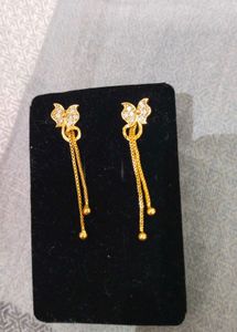 Gold Butterfly Drop Earrings with Stones