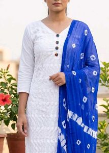 White Chikankari Kurta with Blue Dupatta