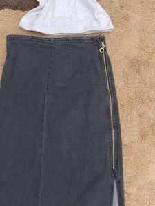 charcoal grey Dark Wash Denim Maxi Skirt