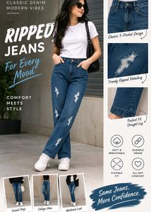 Trendy Ripped Straight Leg Jeans