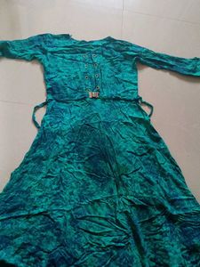 Stylish Teal & Blue Tie-Dye Gown