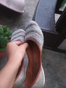 Beaded Blue &amp; Brown Flats