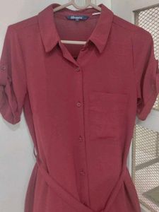 Stylish Maroon Shirt Dress with Belt