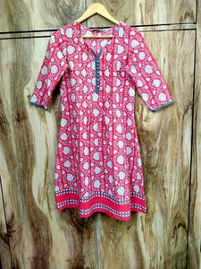 Pink Floral Print Cotton Kurta Size-34