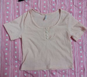 Light Pink Ribbed Henley Crop Top