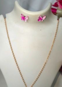 Butterfly Purple Metal Necklace and Earrings Set