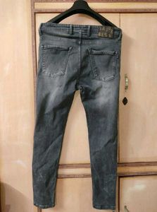 Men's Grey Washed Slim-Fit Jeans | Size 38