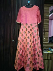 Elegant Coral Gown with Gold Accents