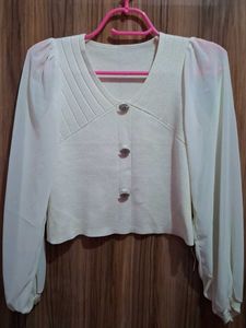 Elegant Sheer Sleeve Cropped Top