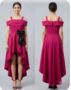 Stunning Fuchsia Gown with Black Sequin Bow