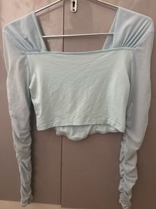 Chic Ruched Long Sleeve Square Neck Top