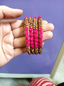 Beautiful Pink & Gold Bangles with Rose design