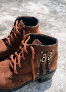 Brown Suede Lace-Up Boots