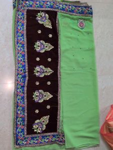 Beautiful Lime Green Saree with Embroidery