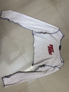 White Crop Top with Red Text
