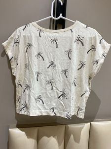 Zara White Palm Tree Print Cropped Top