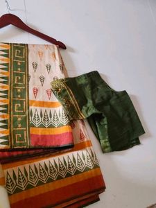 Vibrant Printed Silk Saree with XXL blouse