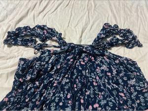Off Shoulder Floral Print Navy Blue Top