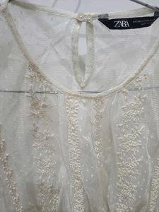 Zara Embroidered Sheer Blouse