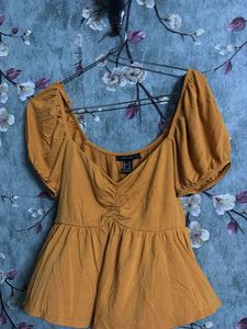 Mustard Yellow Ruched Peplum Top