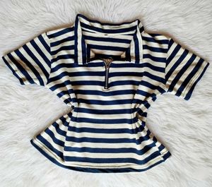 Striped Polo Tee with Zipper Detail
