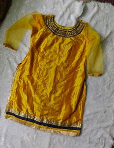 Exquisite Embellished Yellow Kurti and salwar