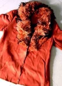 Faux Fur Collar Leather Coat