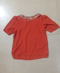 Rust Orange Beaded Blouse