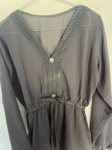 Elegant Sheer Lace Trim Blouse
