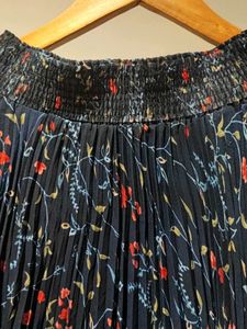 Navy Floral Pleated Skirt