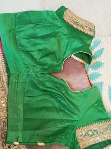 Elegant Green Silk Blouse with Gold Border satee