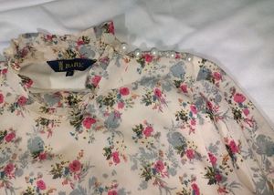 Floral Print Ruffle Neck Top BY RARE