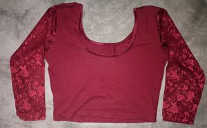 Maroon Lace Sleeve Blouse