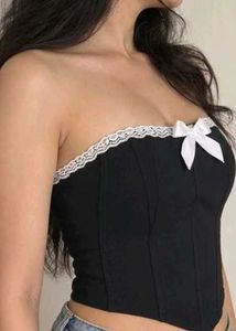 Cute Black Corset Top with Bow