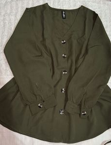 Chic Olive Green Button-Up Tunic Top