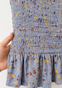 Blue Floral Smocked Peplum Top