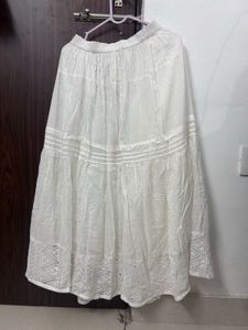 Elegant White Broderie Anglaise Tiered Skirt