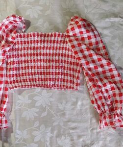 Red Gingham Smocked Crop Top